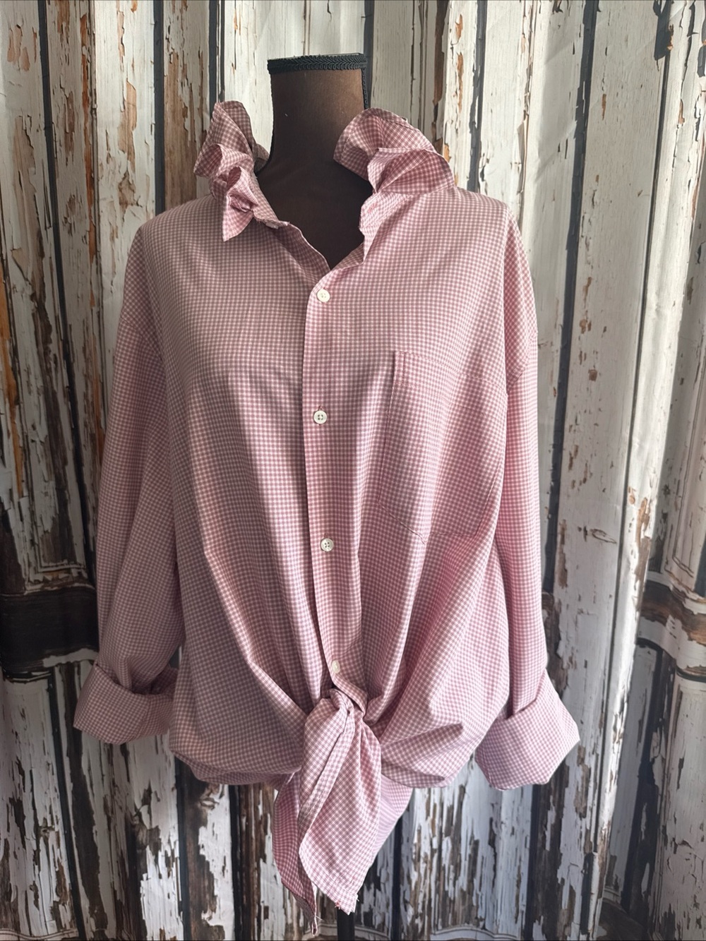 Reworked upcycled ruffle chaps 2x pink gingham button up shirt see details